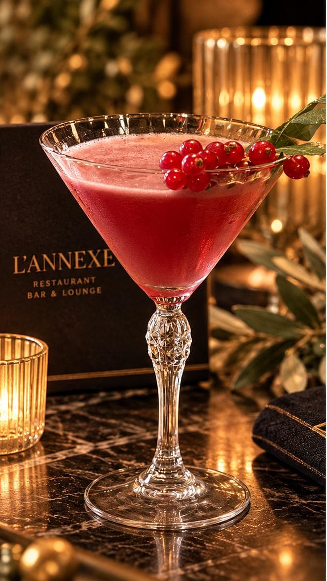 Cocktail aux groseilles servi dans l’ambiance chaleureuse du bar lounge L’Annexe à Beauvais